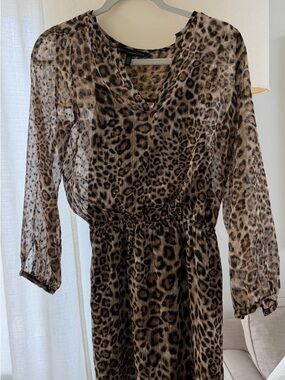 White House Black Market Brown and Black Leopard Print Blouse